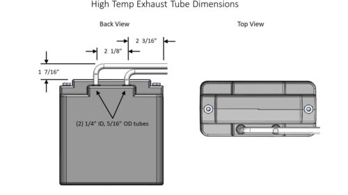 Top and Back View of the High Temp Exhaust Tube Dimensions