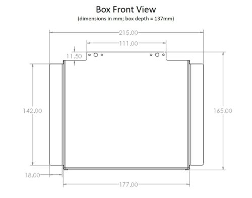 Front View Dimensions of BB-U Light Weight Aluminum Battery Box For “U” Case